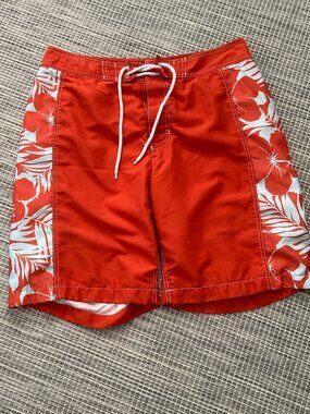 Gap Men's Orange White Floral Swim Trunks  Medium